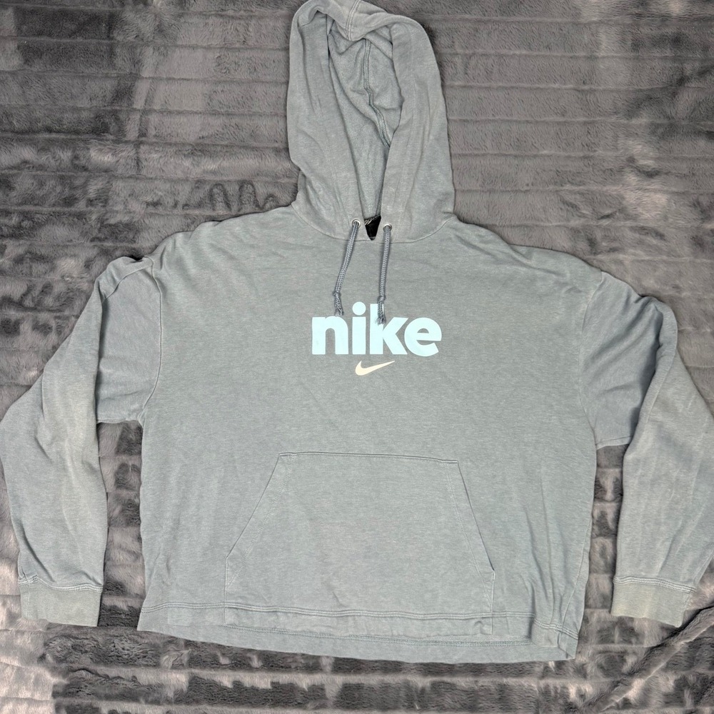 Nike Sportswear Essential Fleece Hoodie Blue Grey Womens Large CU5051-031